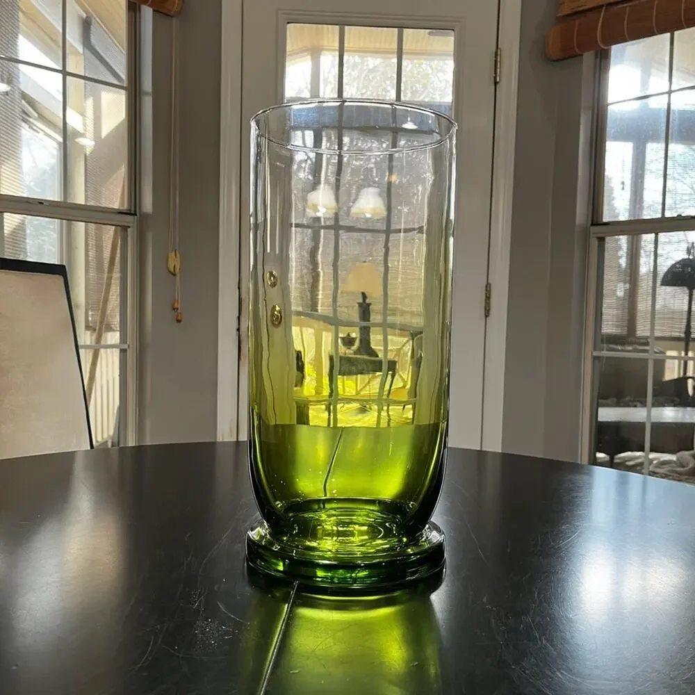 NEW Pottery Barn Classic 15” Tall Barrel Cylindrical Pillar Vase Ombre Green